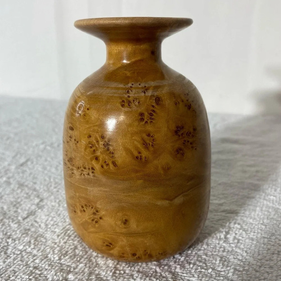 Vintage Hand Turned Burl Wood Vase - Picture 2 of 13